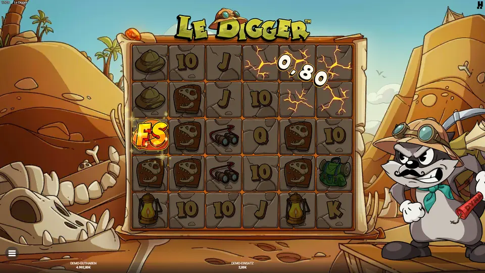 Wild Dynamite löst eine 3x3-Kettenreaktion im Le Digger Raster aus